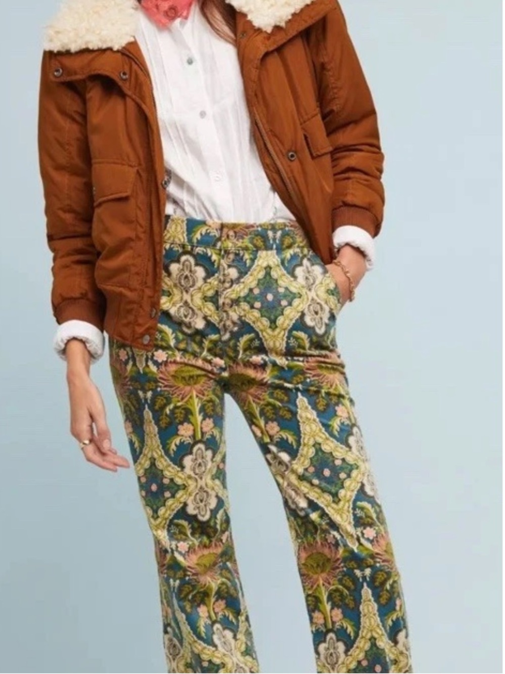 Anthropologie Pilcro Women’s Size 26 Corduroy High-Rise Wide-Leg Jeans Floral